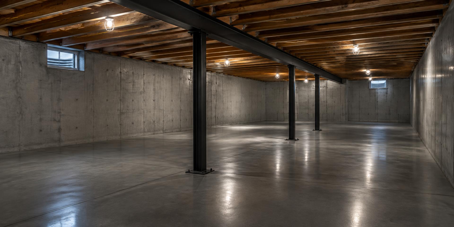 Illustrative clean structural shell with new concrete walls, steel beam and posts